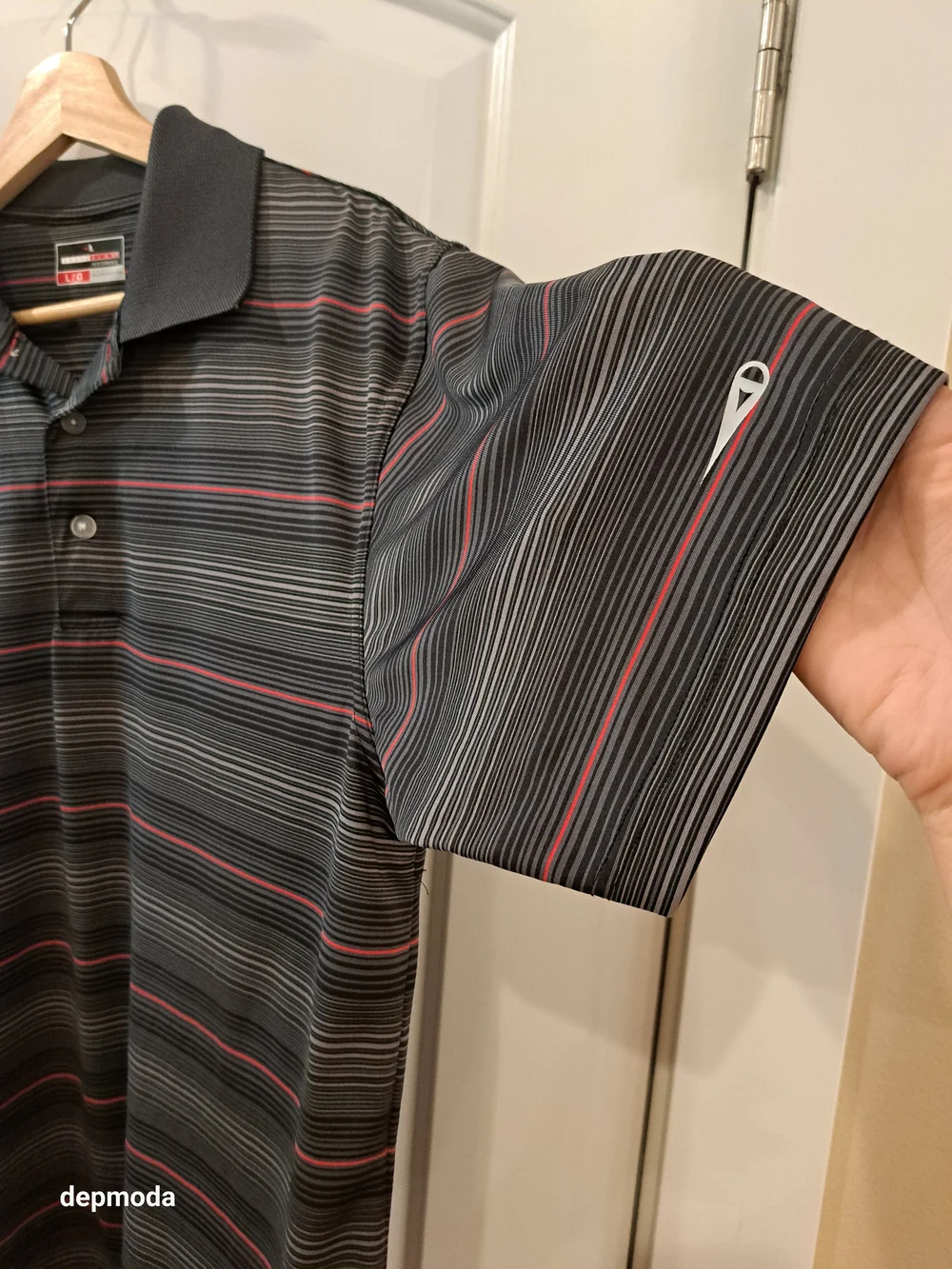 Grand Slam Men's Black Polo with Red Stripe Accents Size L